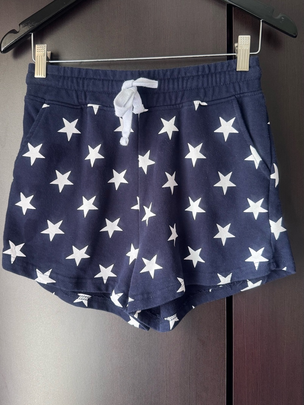 Star Print Lounge Shorts Navy Blue High Waist July 4th Patriotic XS S/ Girls L